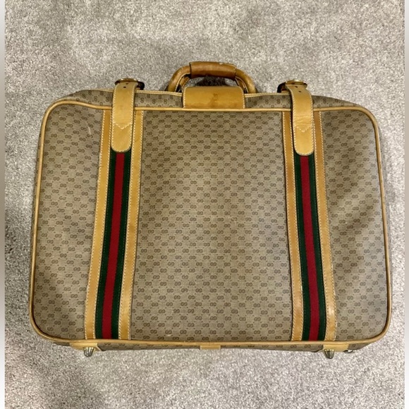 GUCCI GG Leather Coated Canvas Carry-On Travel Bag Sherry Line Stripes Suitcase - Picture 16 of 16